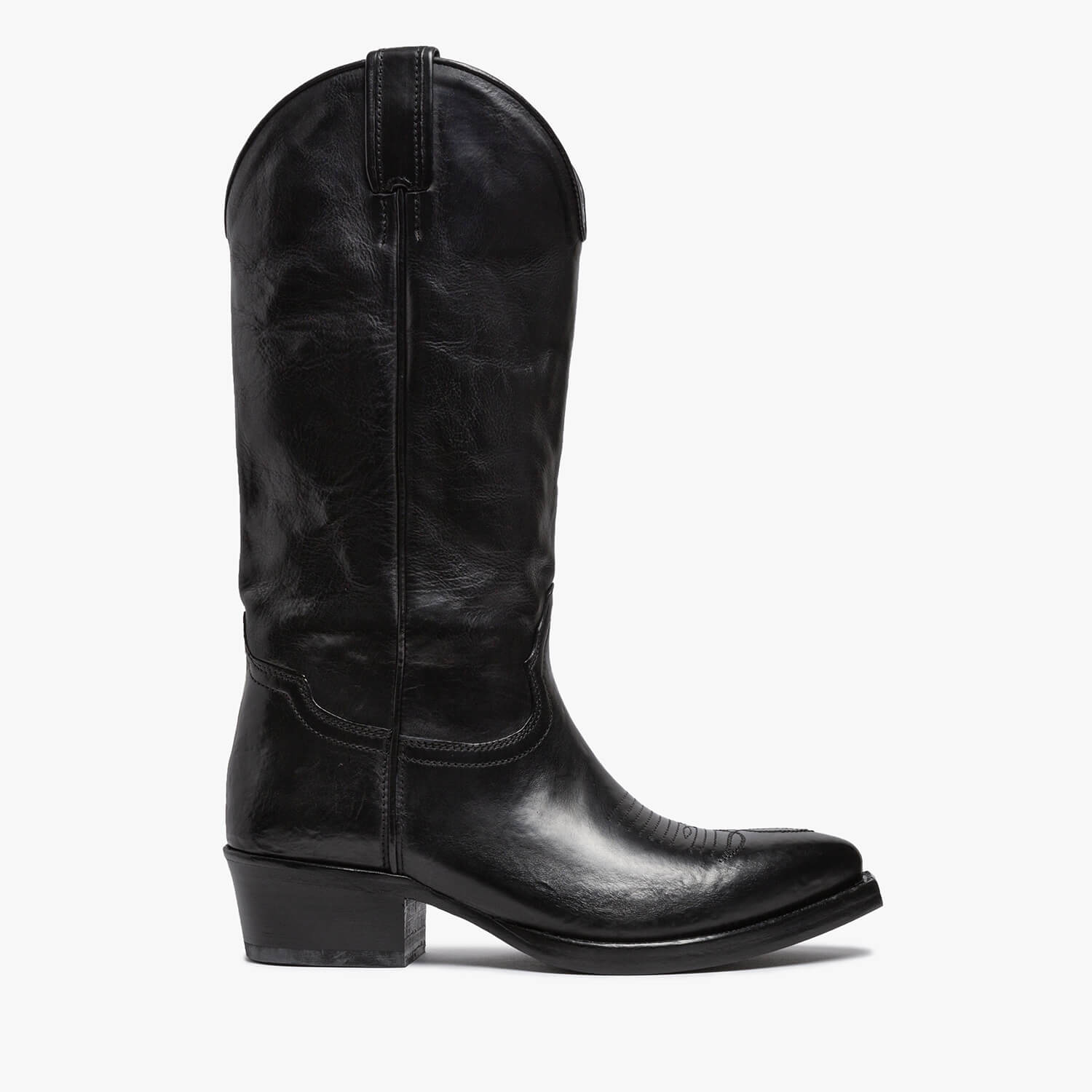 Agata | Calf leather black Texan boot