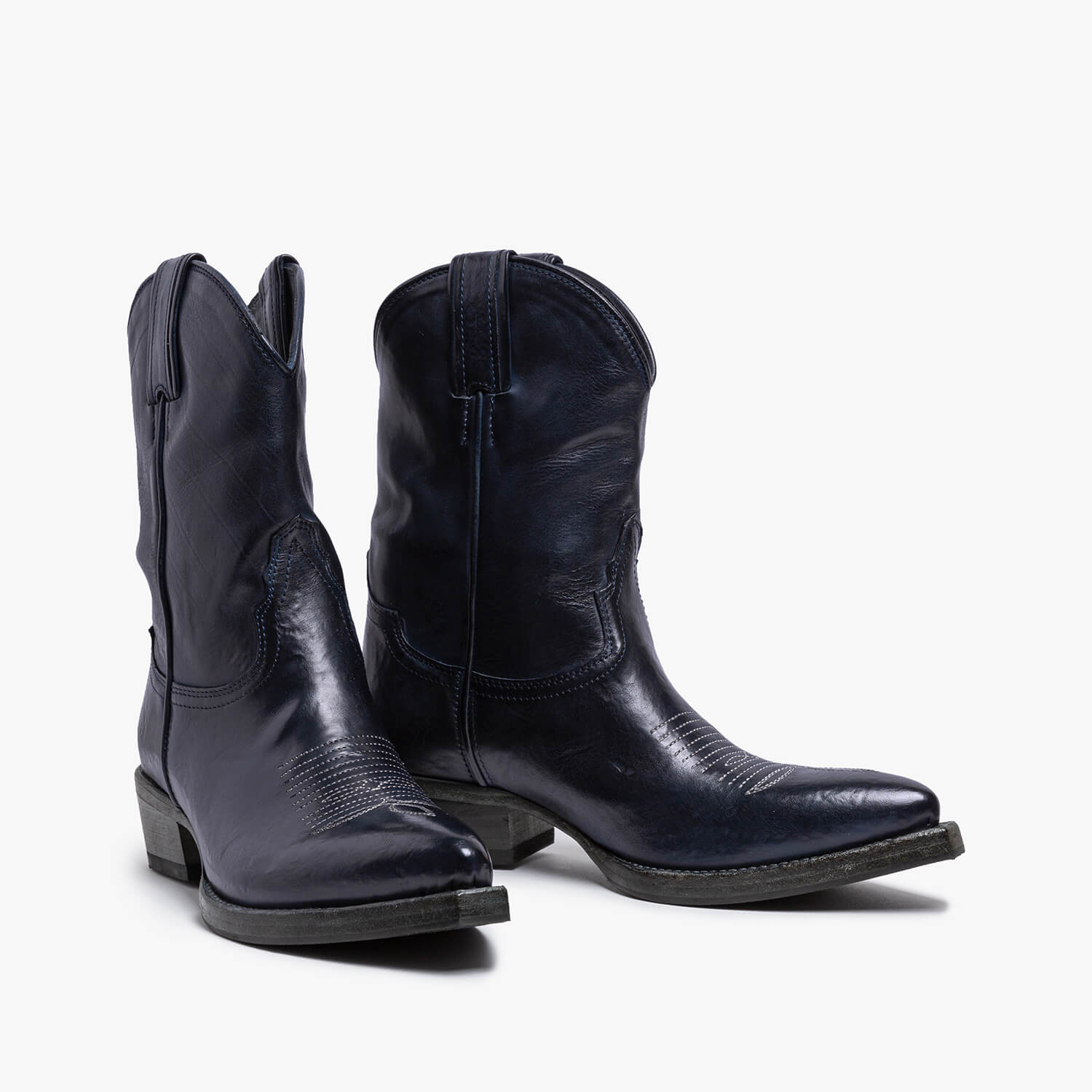 Agnese | Calf leather dark blue mid Texan boot
