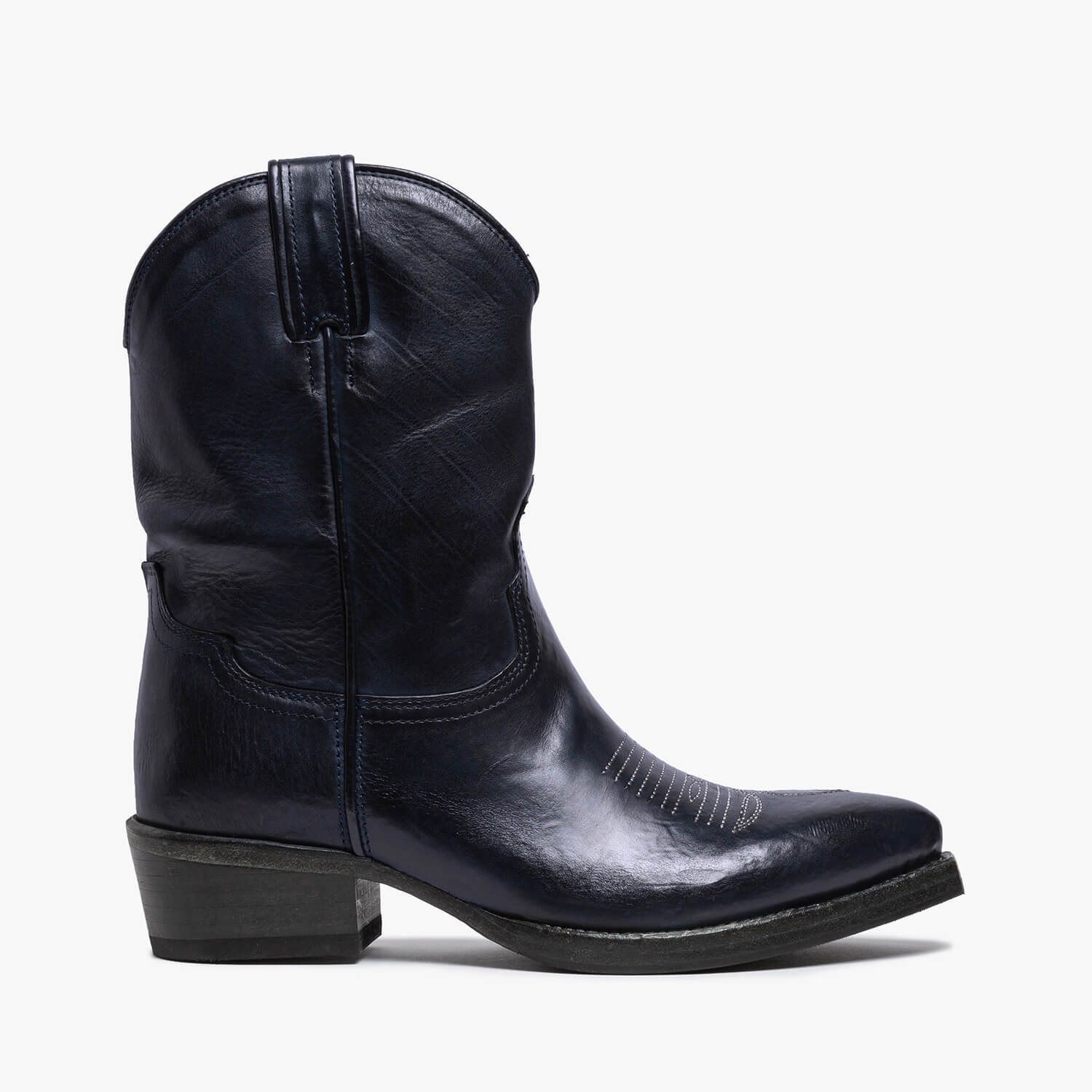 Agnese | Calf leather dark blue mid Texan boot
