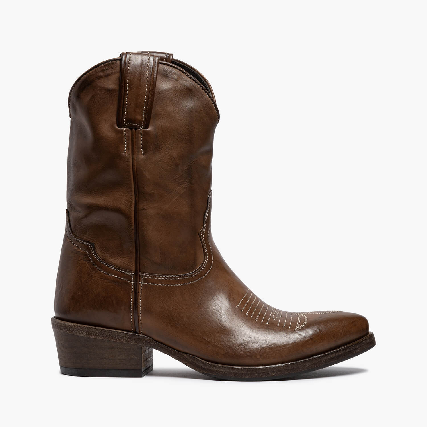 Alessandra | Calf leather brown mid Texan boot