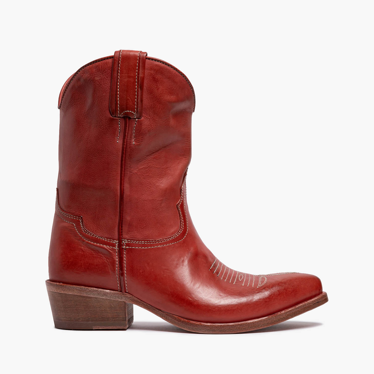 Alessandra | Calf leather red mid Texan boot