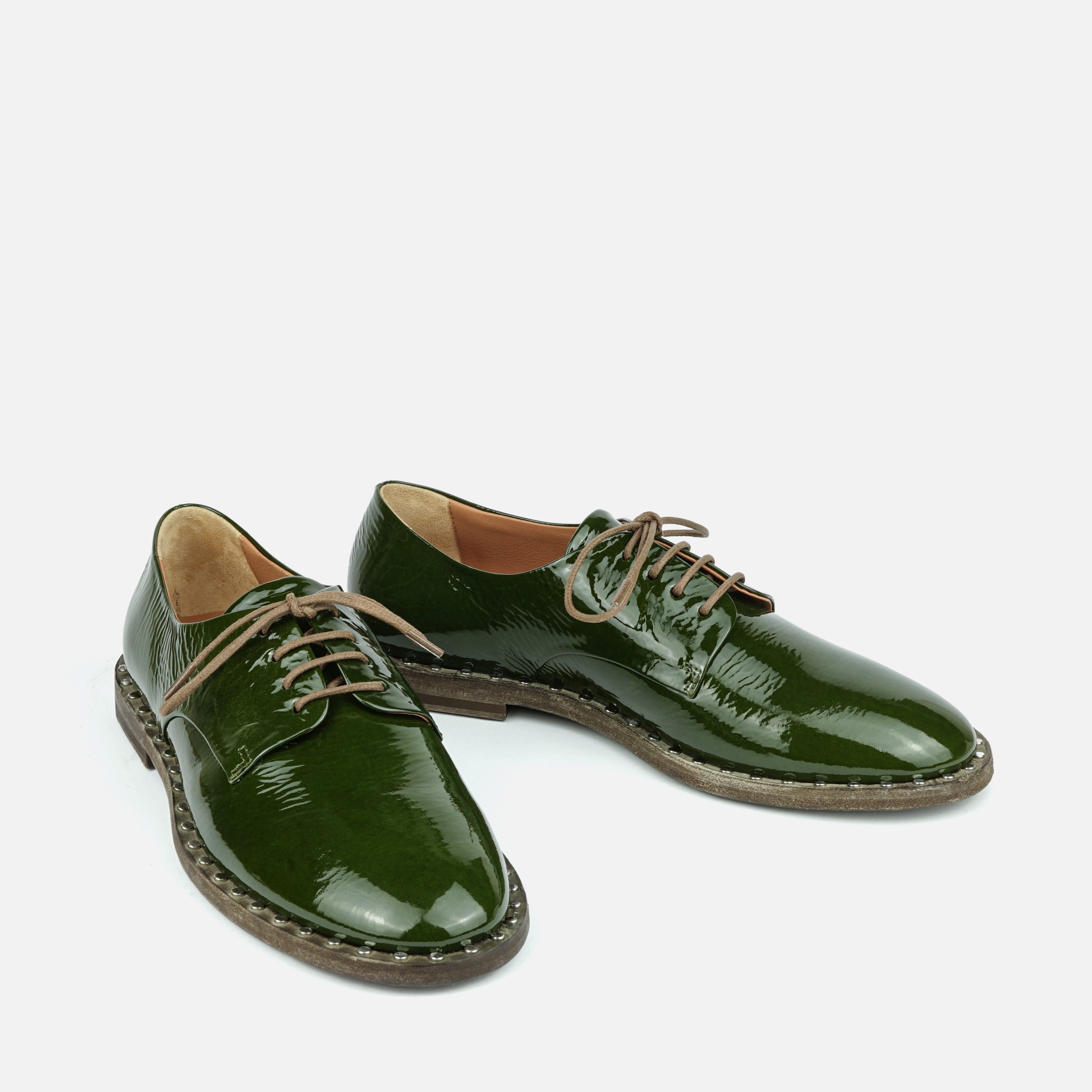 MILOS | Green Patent Leather Derby with Raw Edge Sole