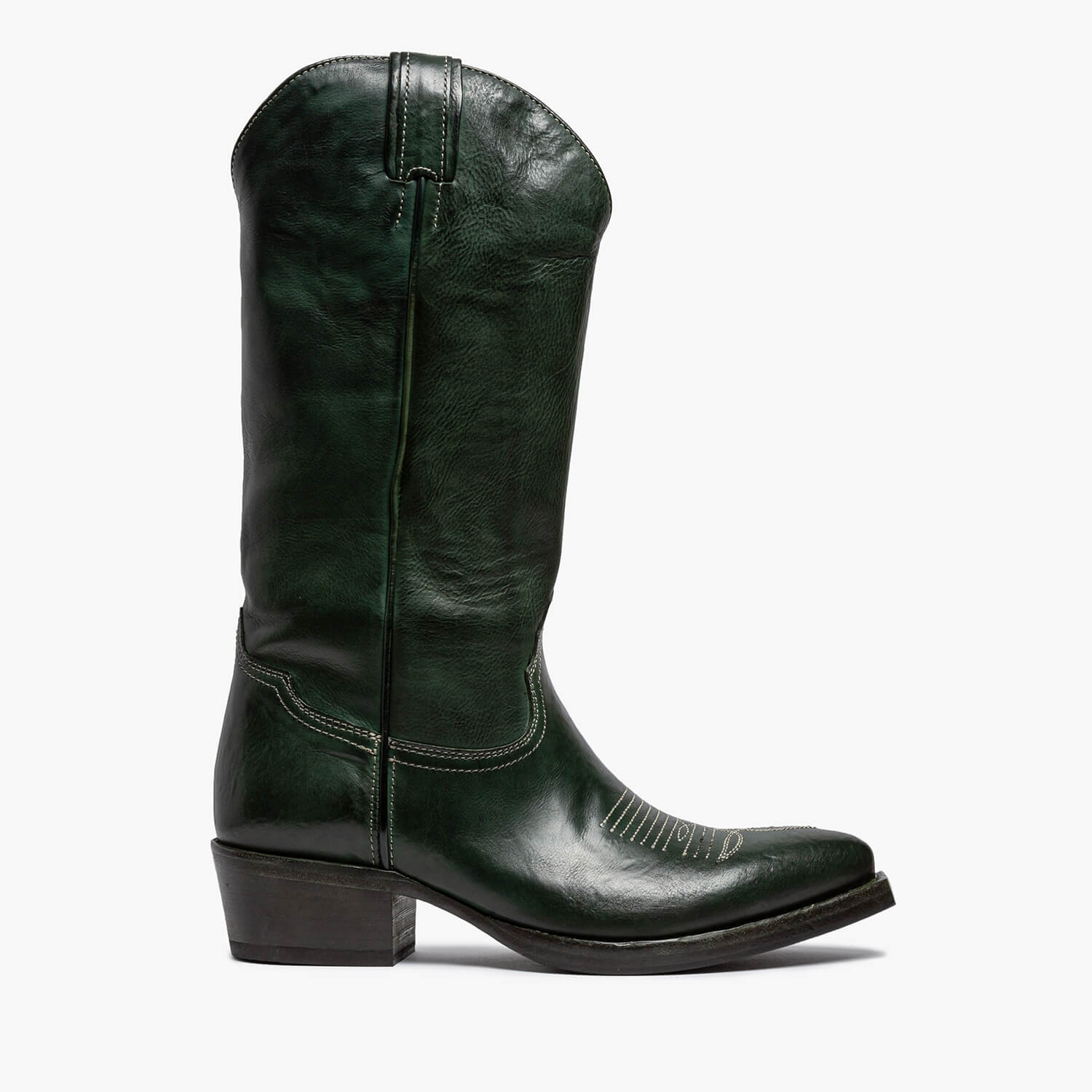 Agata | Calf leather dark green Texan boot