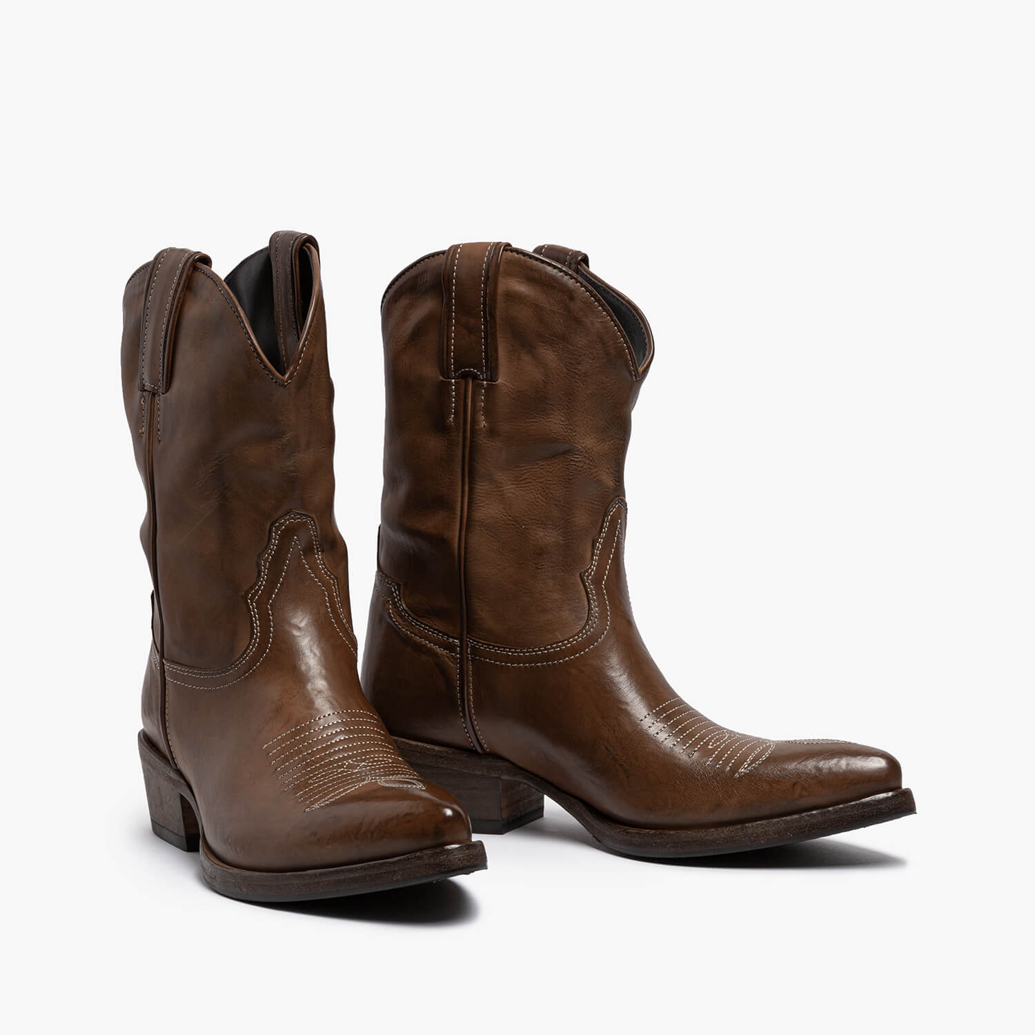 Alessandra | Calf leather brown mid Texan boot