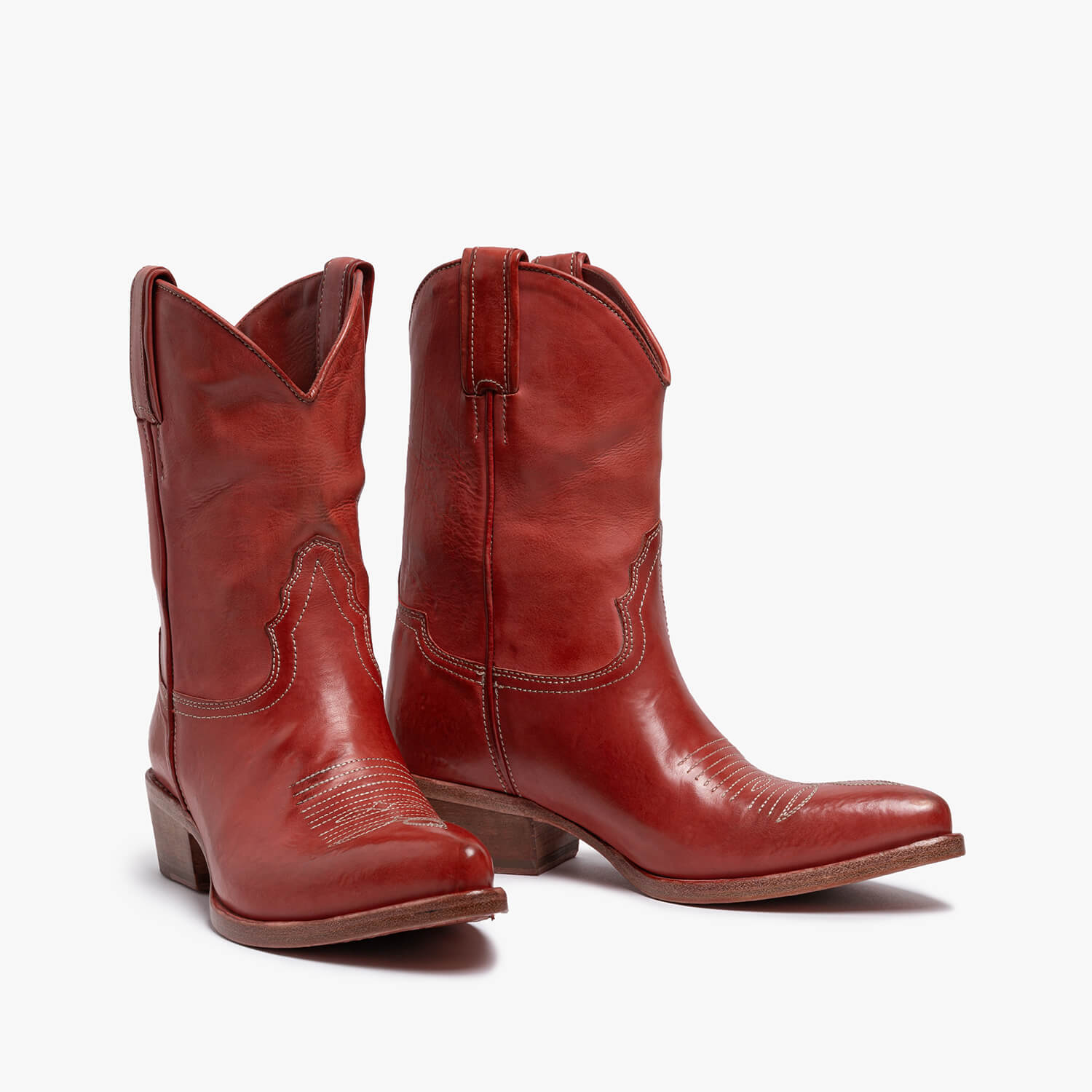 Alessandra | Calf leather red mid Texan boot