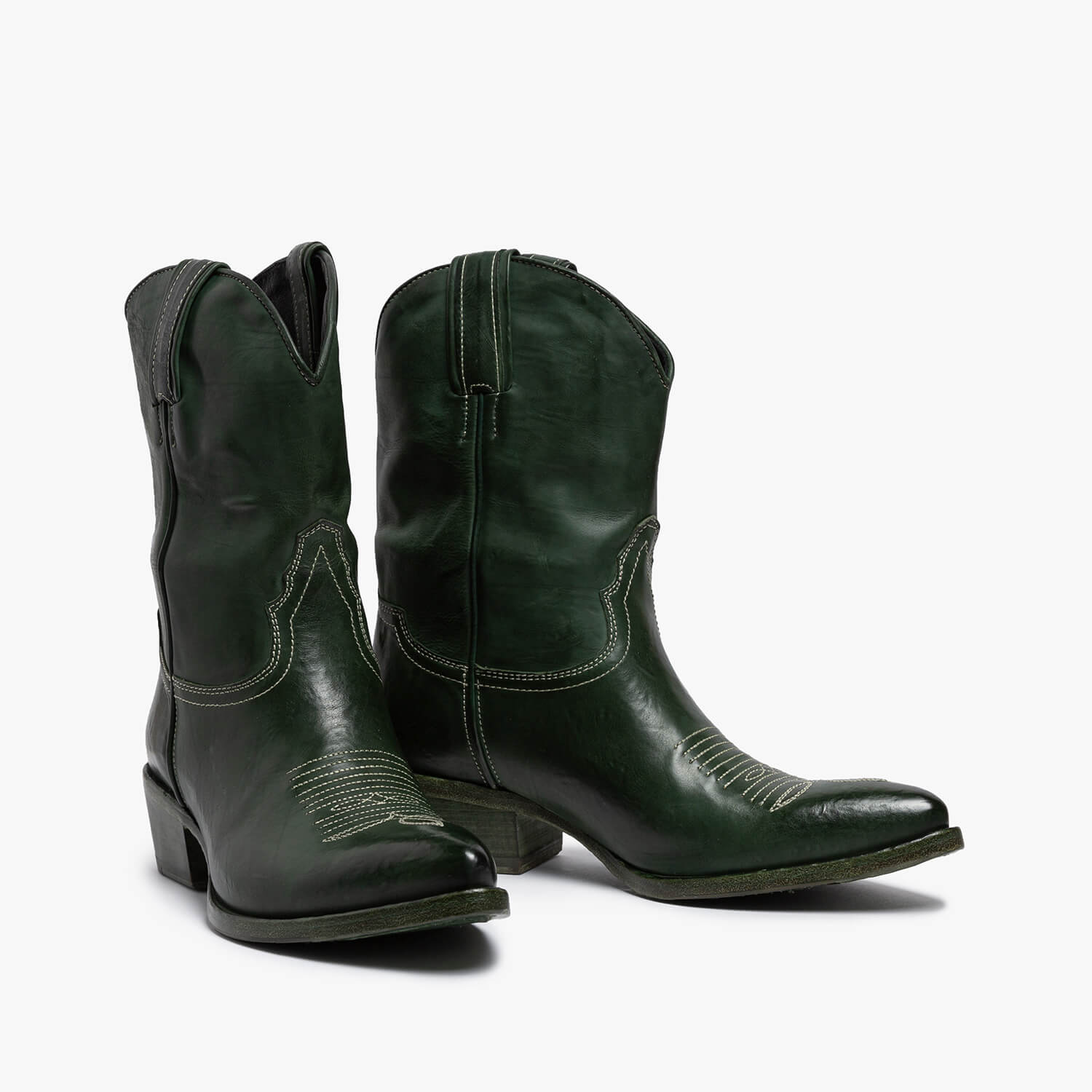 Alessandra | Calf leather dark green mid Texan boot