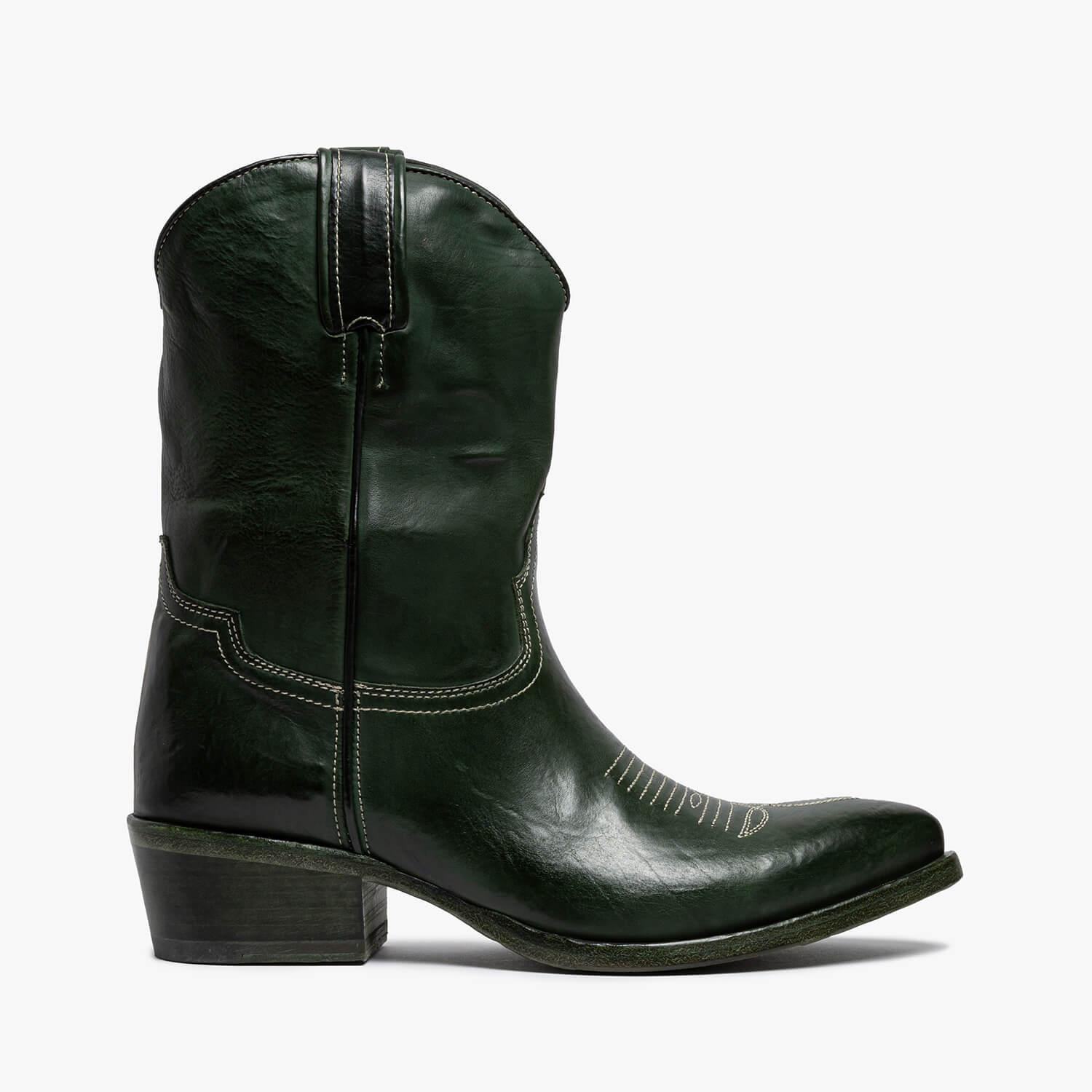 Alessandra | Calf leather dark green mid Texan boot