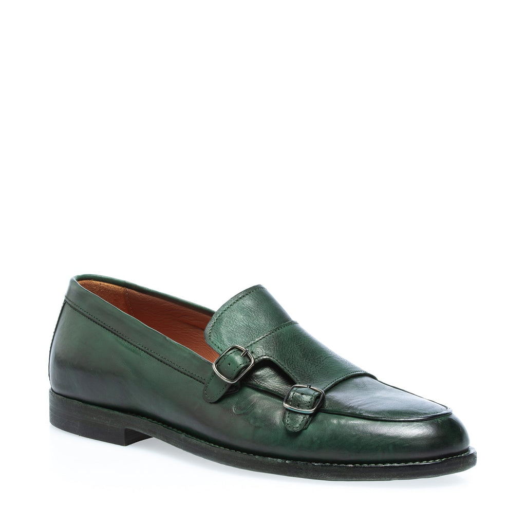 2653 mocassino doppia fibbia vitello verde bottiglia (colorato a mano)